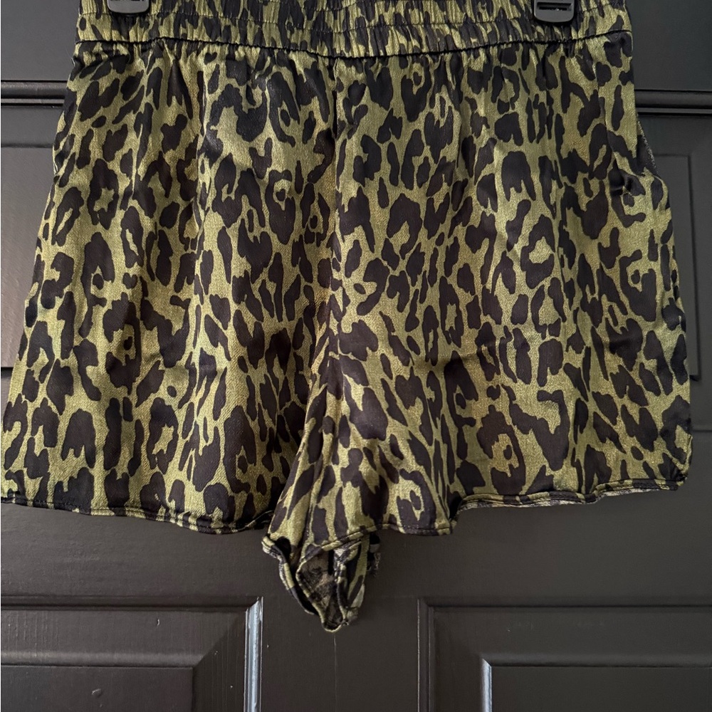 Zara High Waist Leopard Print Shorts - Black and Olive
